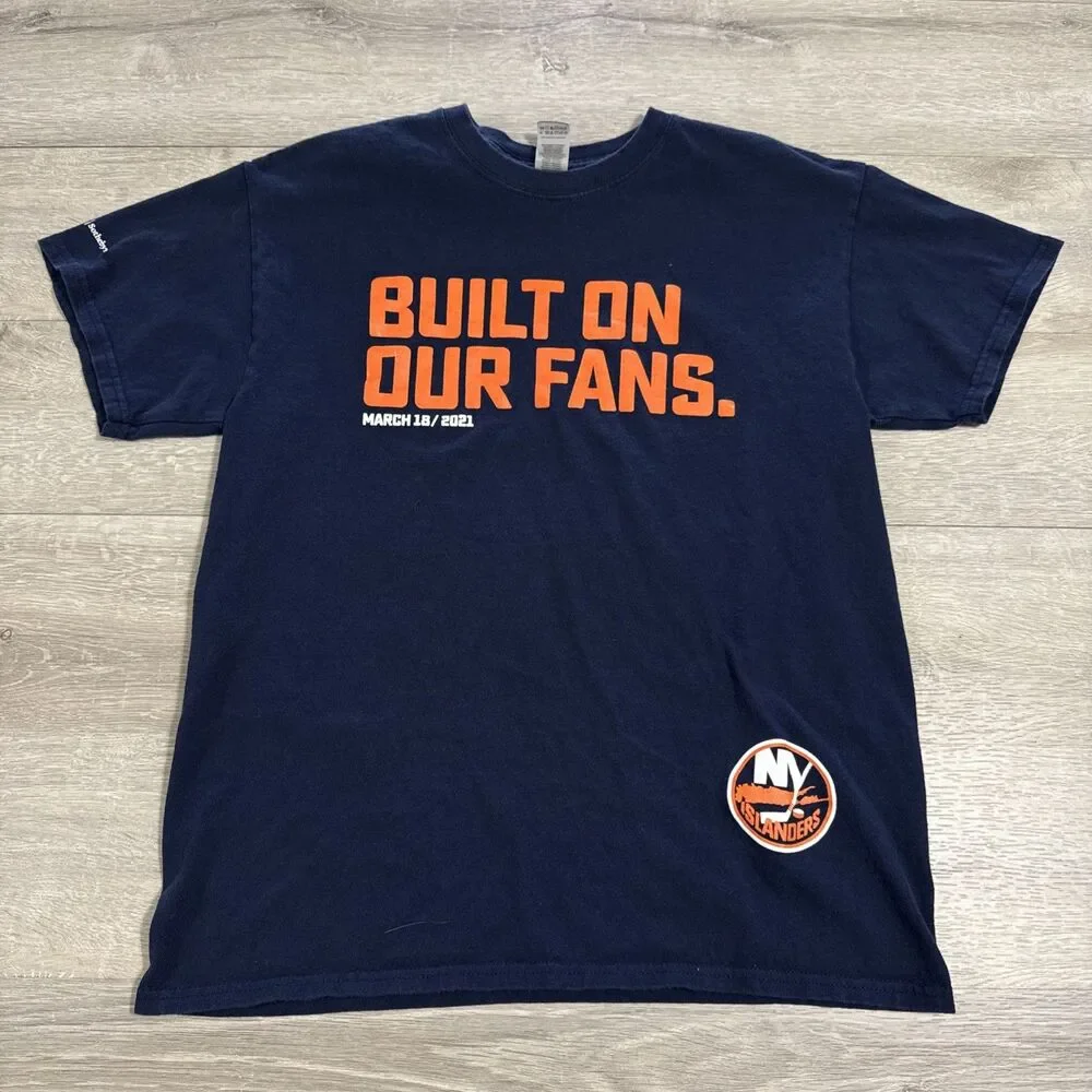 New York Islanders Shirt Built On Our Fans 2021 NHL Hockey Blue Men's Medium